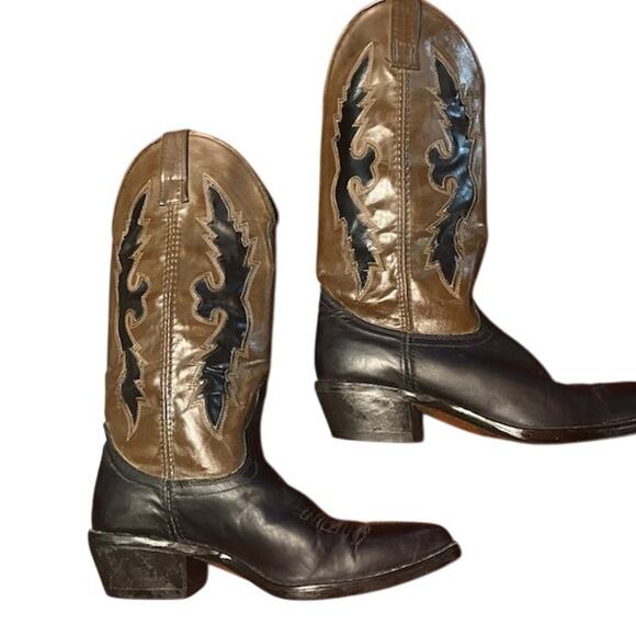 Acme Western Boots Cowboy Riding two toned with cutouts in black brown Men\'s 8 D main image 8